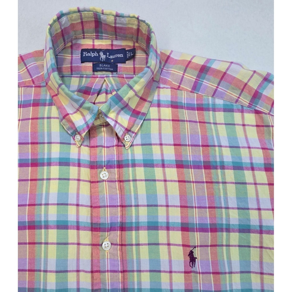 Polo‎ Ralph Lauren Men Shirt Large L Plaid LIMITED USE Short Sleeve Lightweight